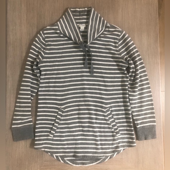 J. Crew Striped Funnelneck Pockets Waffle Knit Sweatshirt - Picture 6 of 16